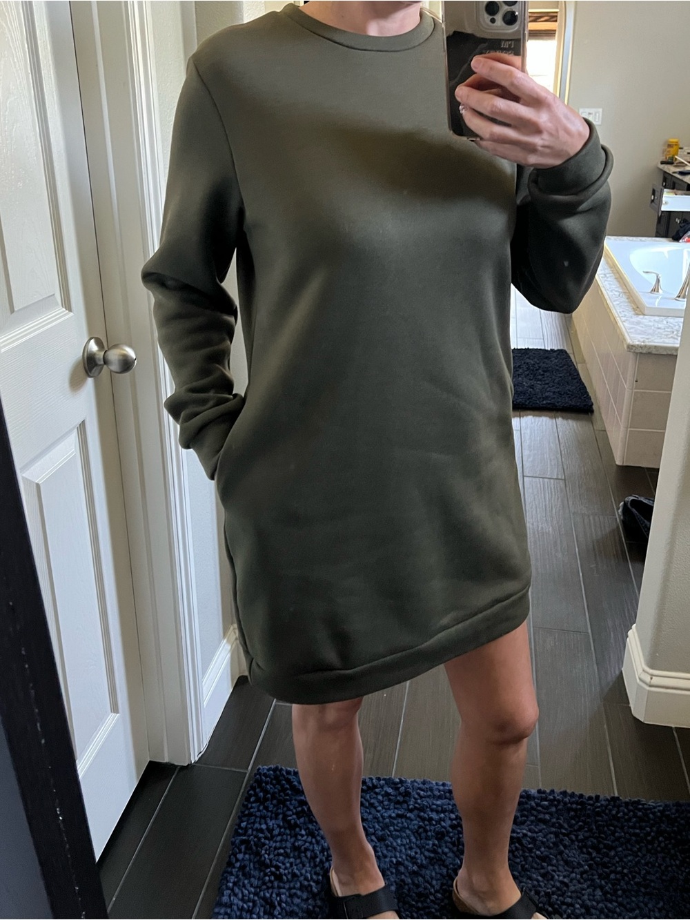 Olive Green Long Sleeve Sweatshirt Dress with pockets